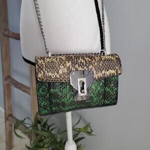 Kenneth Cole Green Snakeskin Chain Strap Crossbody Shoulder Bag